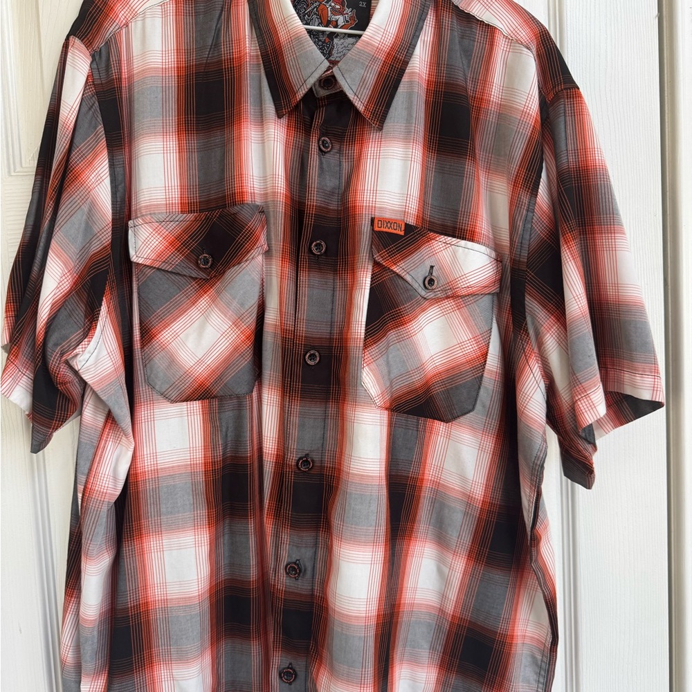 DIXXON Men's Orange and Black Plaid Shirt